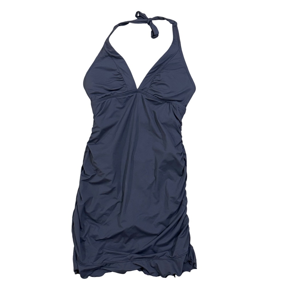 Athleta Shirrendipity Gray Halter Ruched Swim Dress One Piece Swimsuit Size S